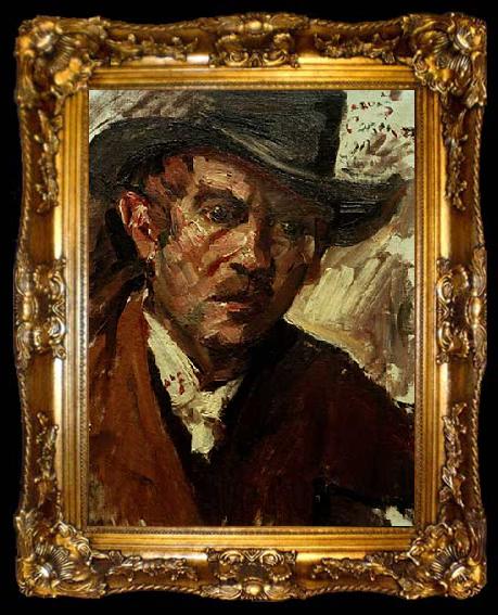 framed  Lovis Corinth Selbstportrat mit schwarzem Hut, ta009-2